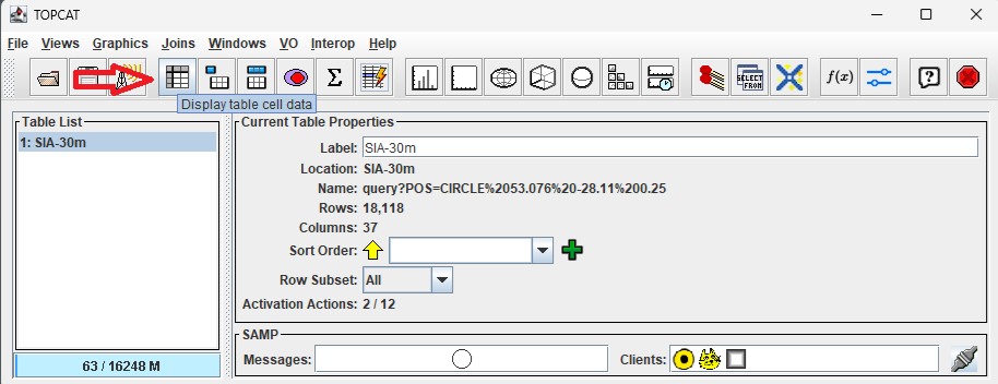 Click “Display table cell data” button.