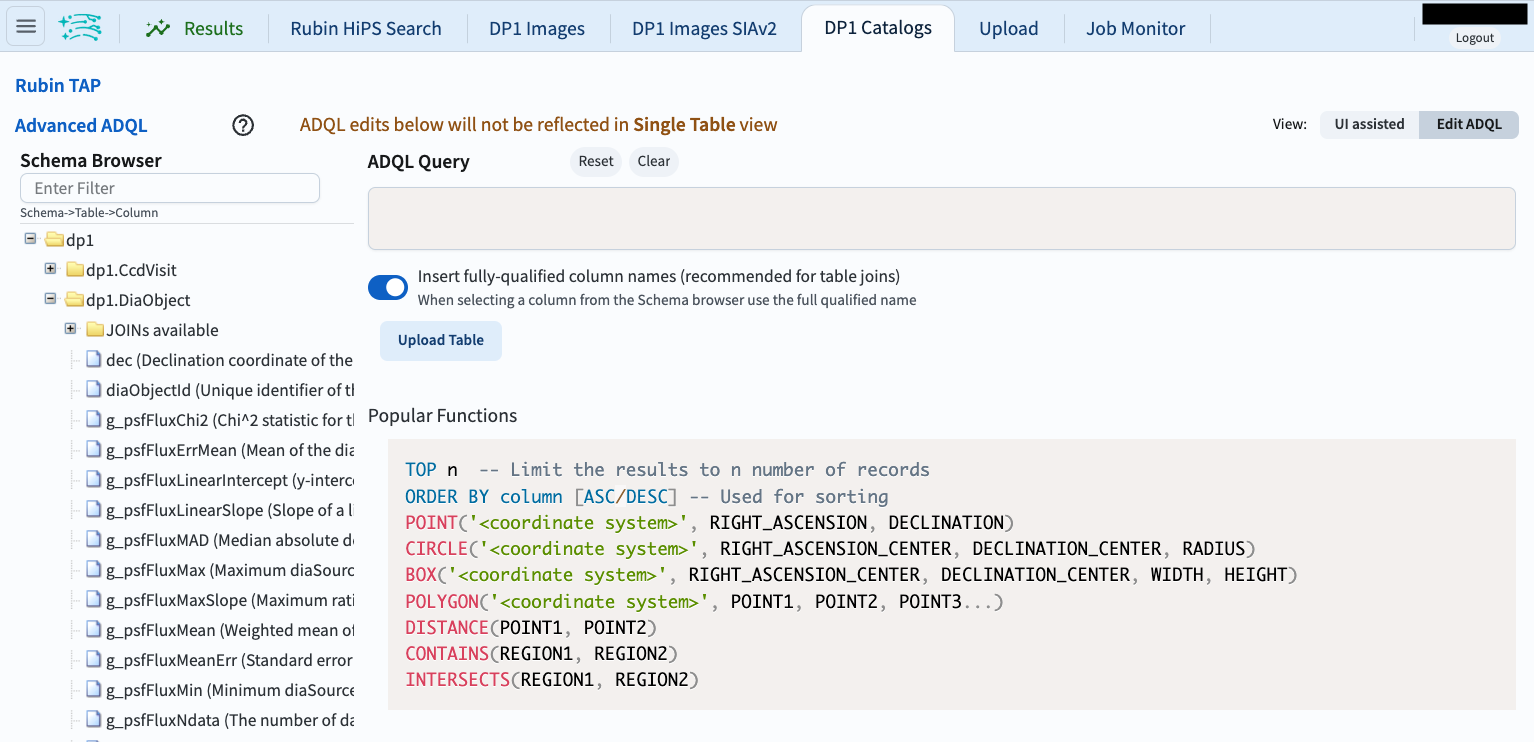 The ADQL interface.