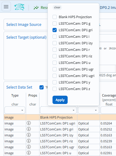 Select LSSTComCam, dp1 gri filters