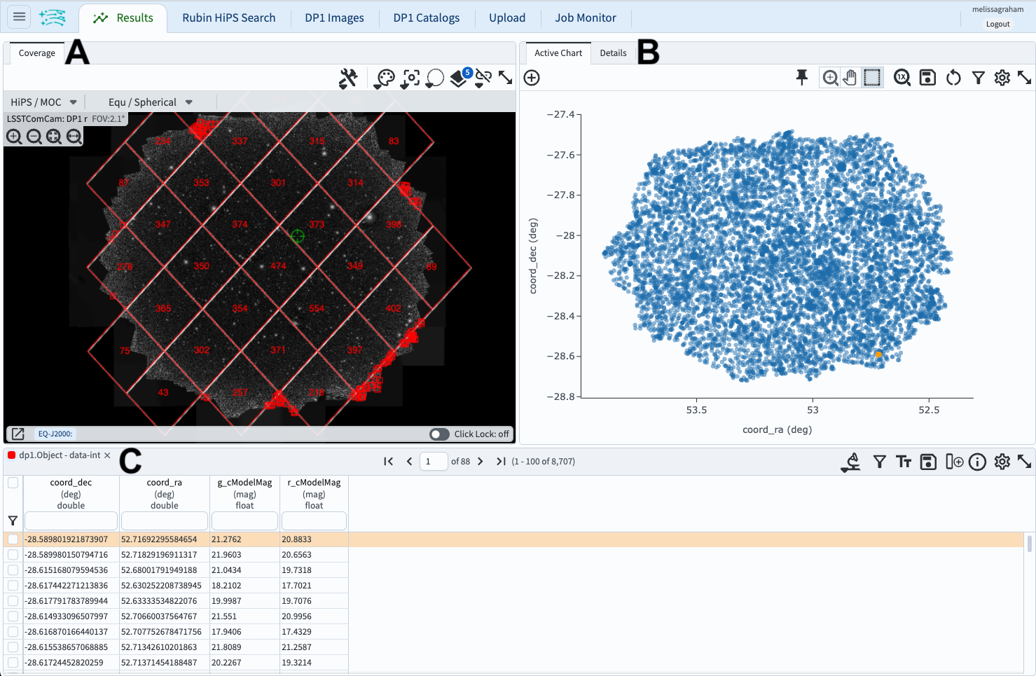 The results interface.