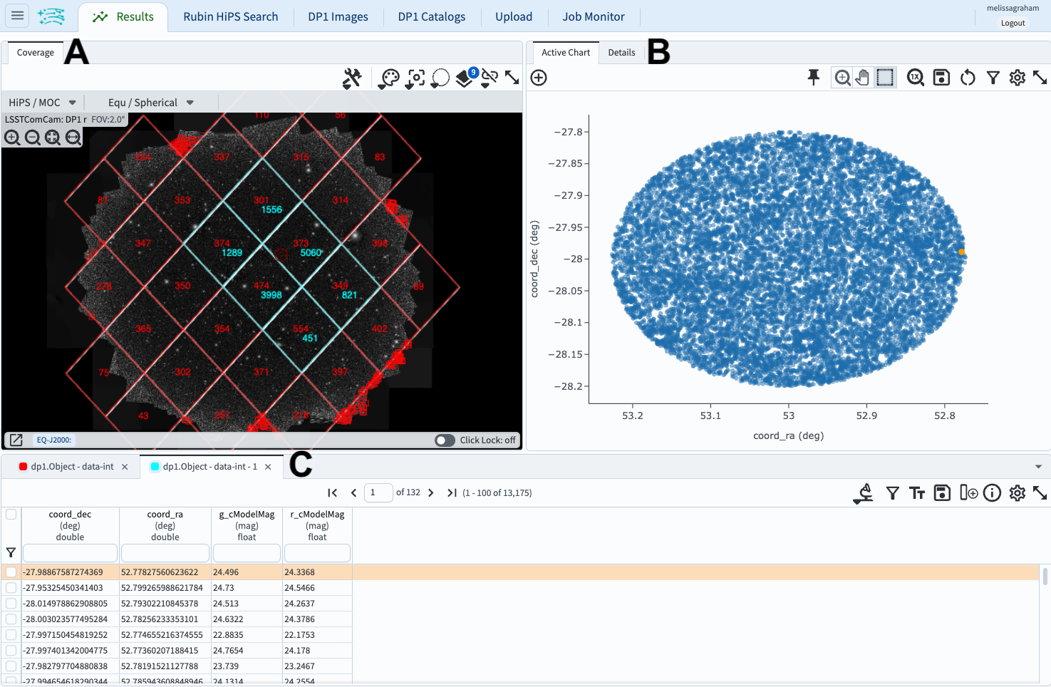 The Results tab after a second query has been executed.