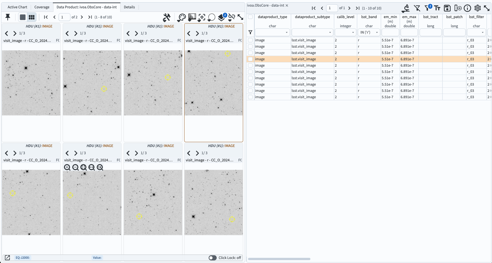 Side-by-side view of images and the table.