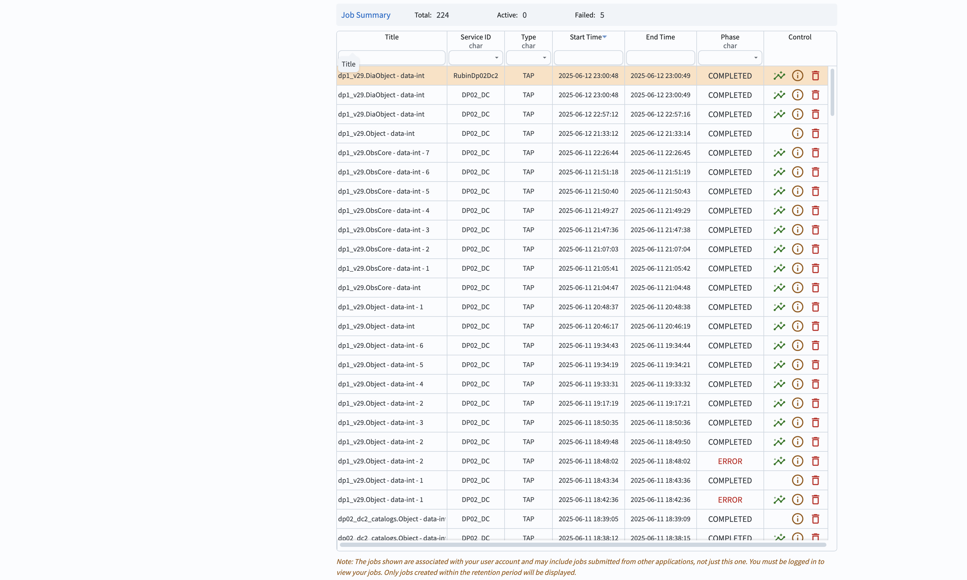 The screenshot illustrating the job monitor
