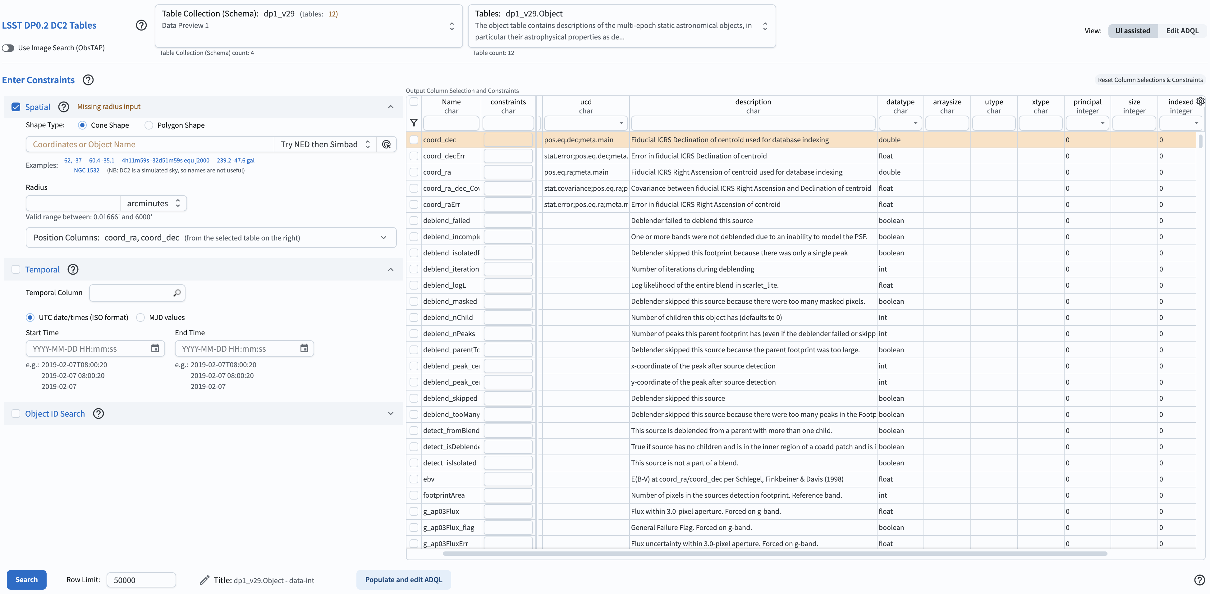 The Portal UI with no constraints set.