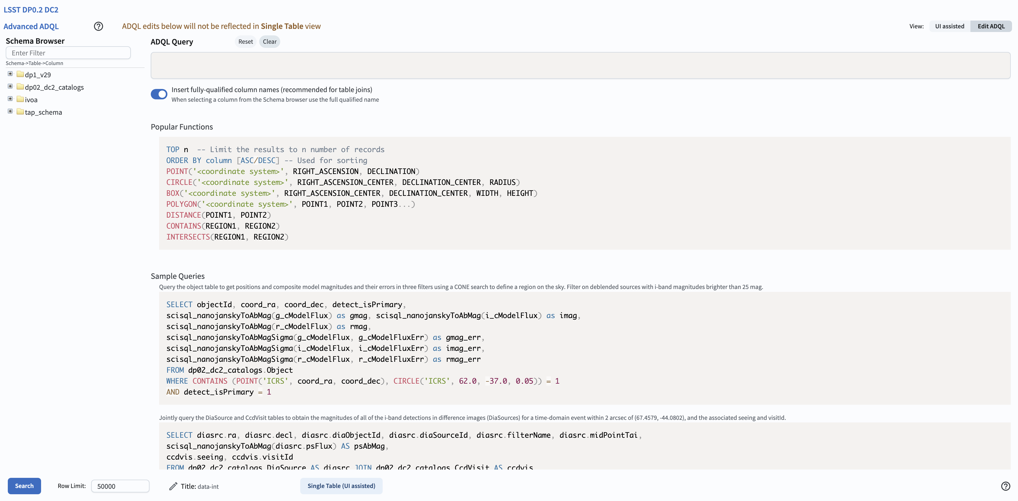 The ADQL interface with no query entered.