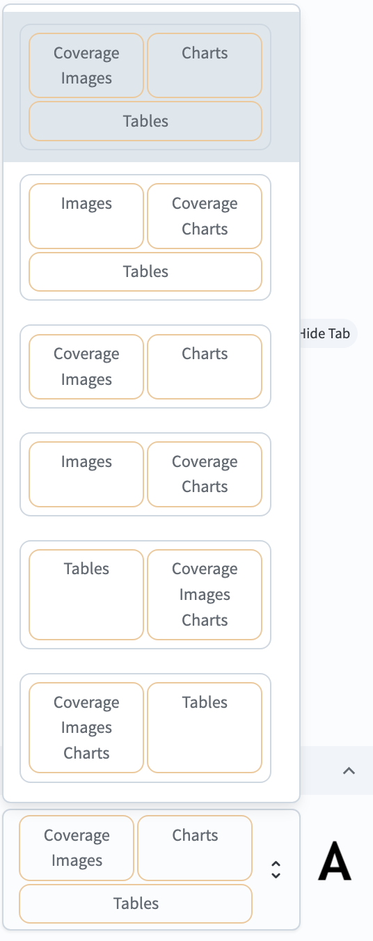 The sidebar menu with options for the results view layout.