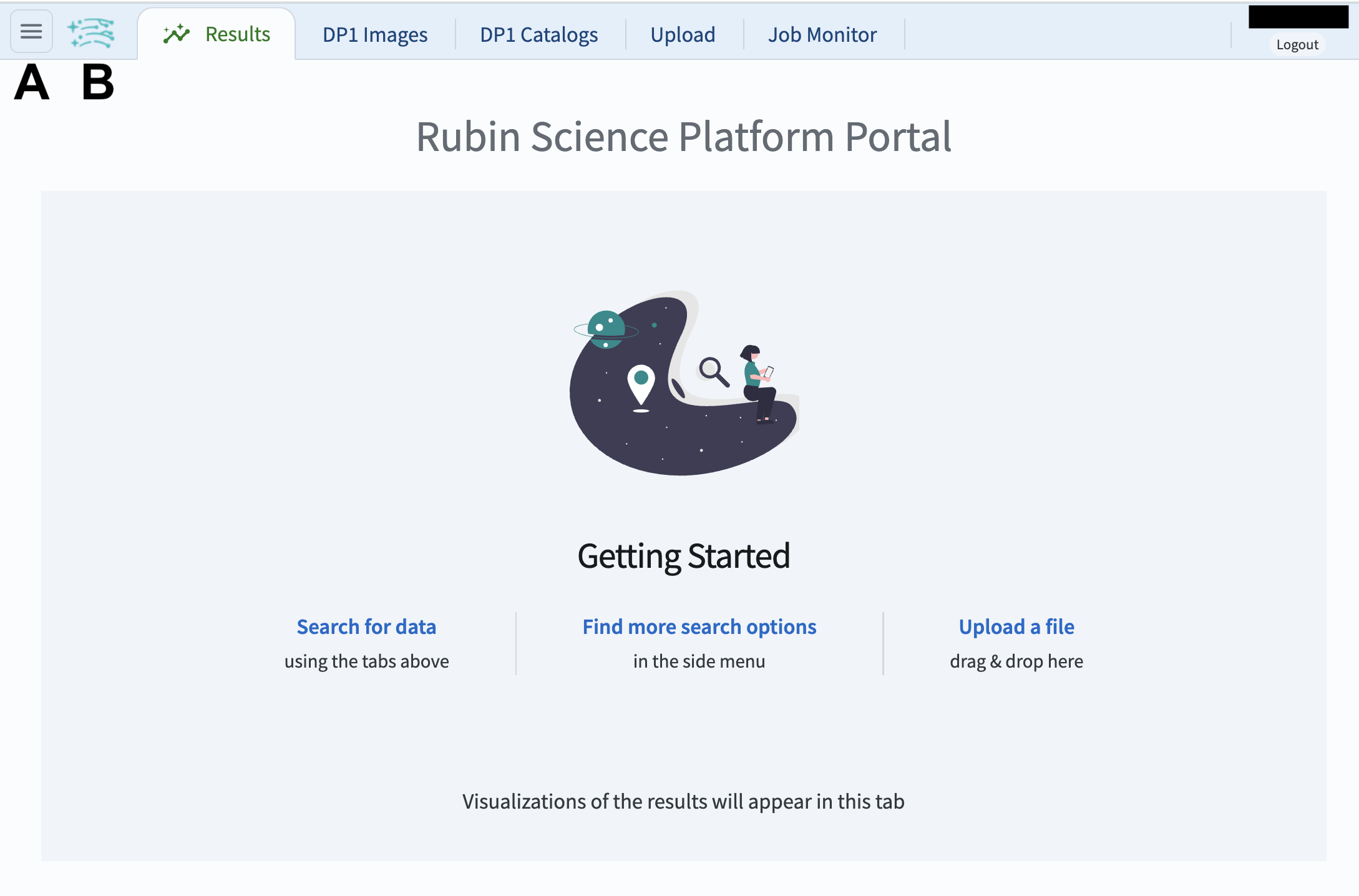 The main landing page of the Portal Aspect, showing tabs across the top and instructions in the middle.