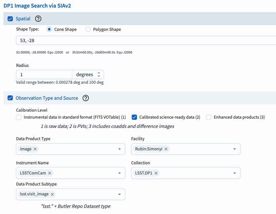 SIA search query constraints.