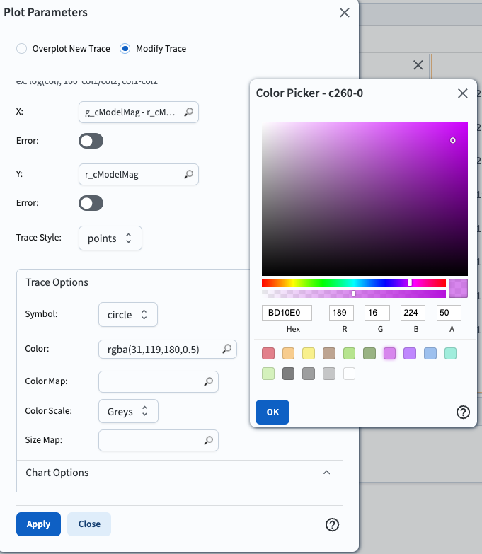 Changing the symbol color with the color picker.