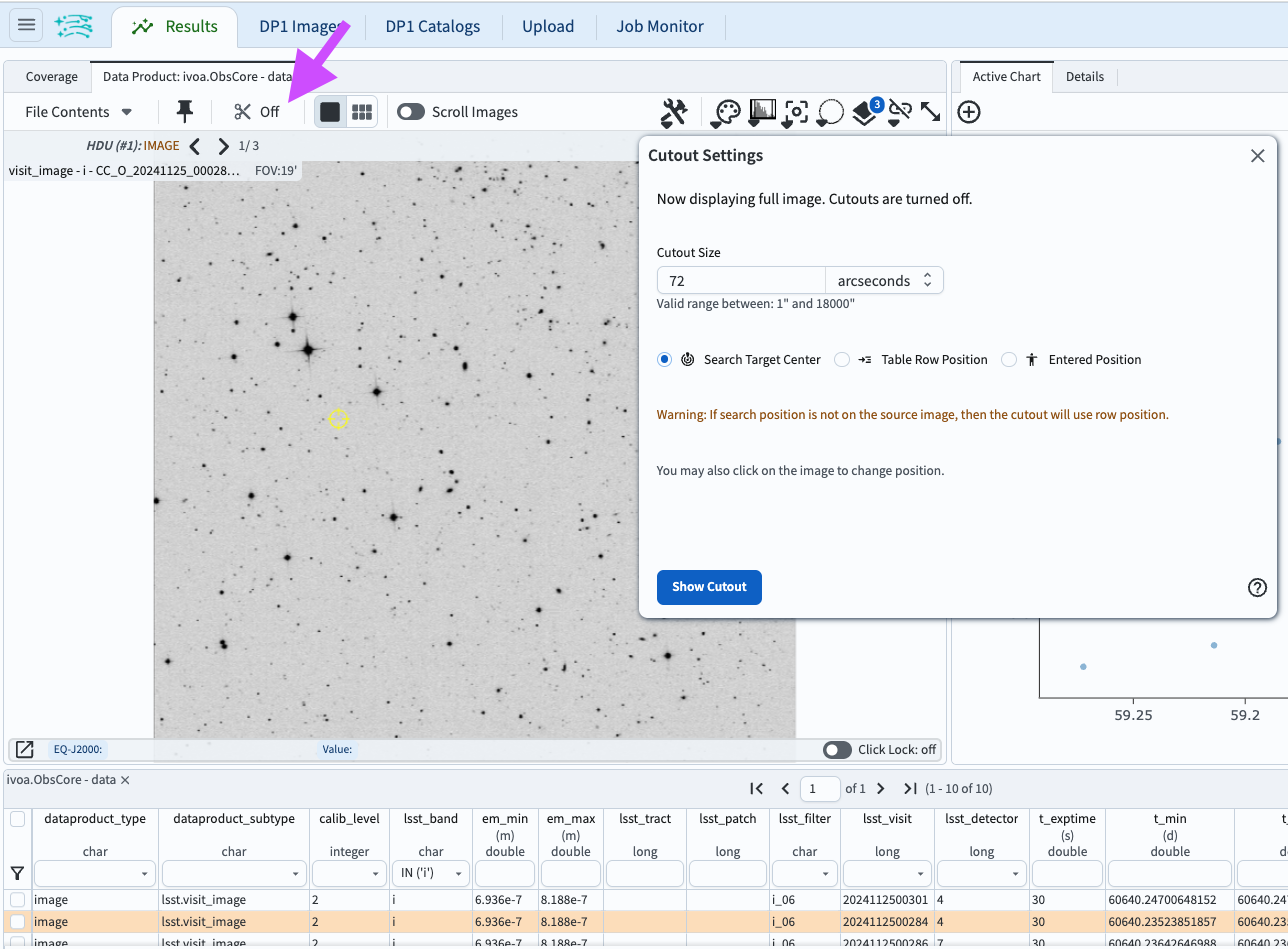 The screenshot with the pop-up window resulting from clicking on "scissors" (marked with an arrow).